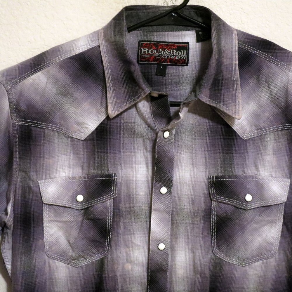 Rock & Roll Cowboy Shirt Mens Large Long Sleeve Snap Button Black Striped